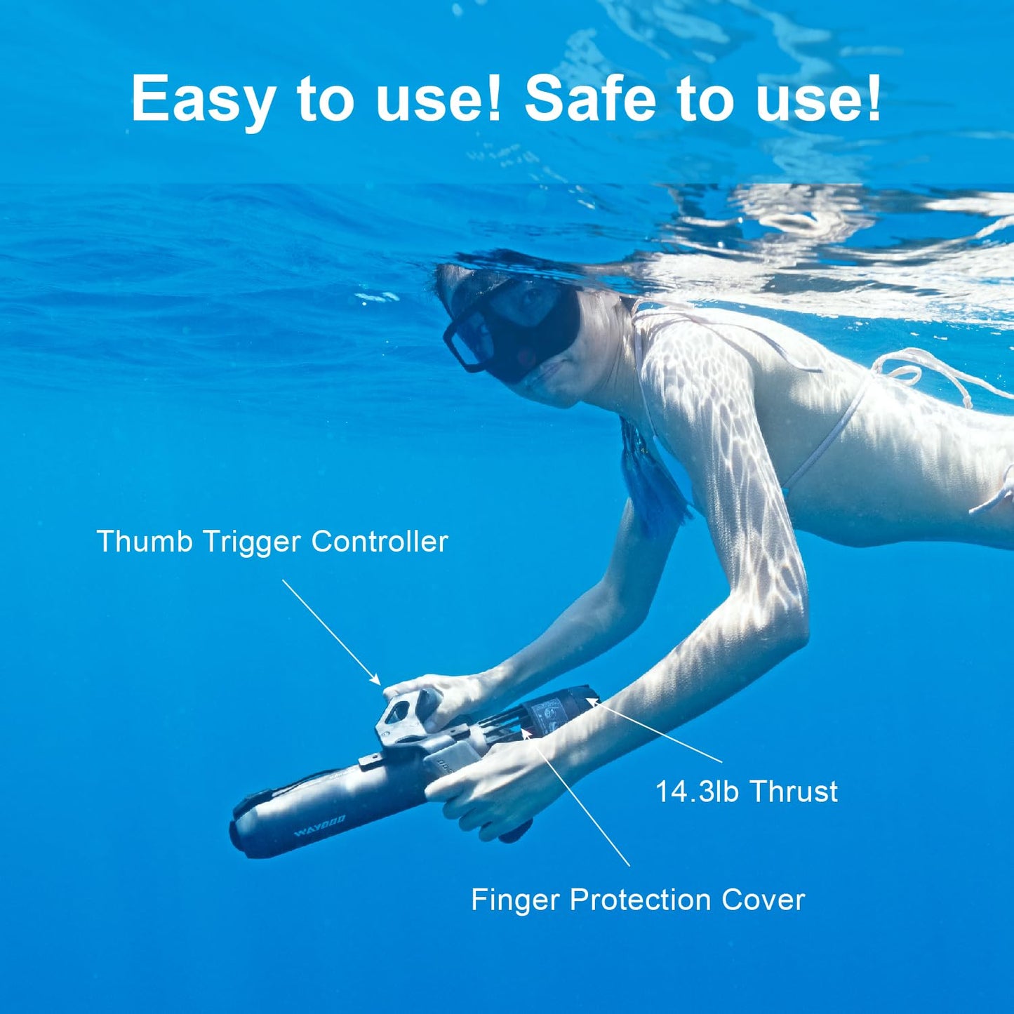 Waydoo Subnado Underwater Scooter, Thumb Controlling Sea Scooter for SUP Paddle Board, Suitable for Pool, Diving, and Snorkeling, Compact and Portable Water Scooter for Adults and Kids