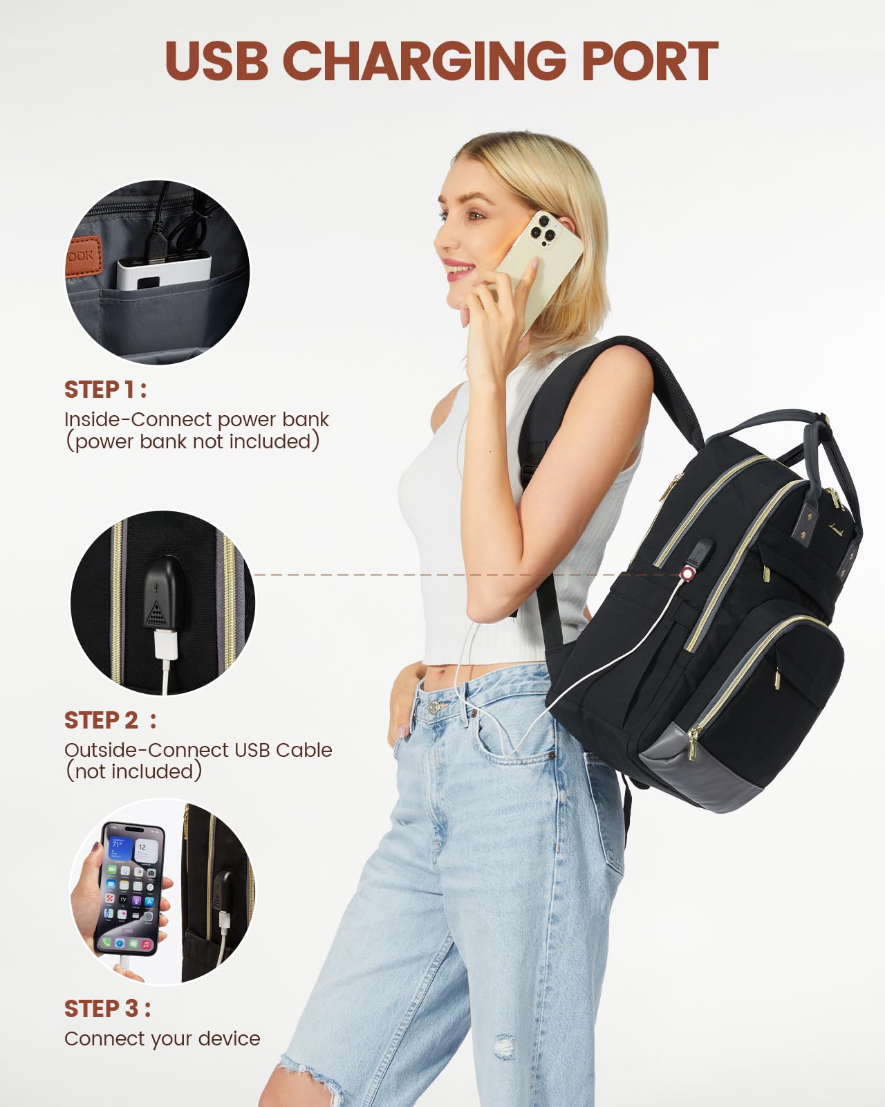 LOVEVOOK Laptop Backpack for Women, Unisex Travel Anti-theft Bag, Business Work Computer Backpacks Purse for Men, Casual Hiking Daypack with Lock, 15.6 Inch, Black-Grey