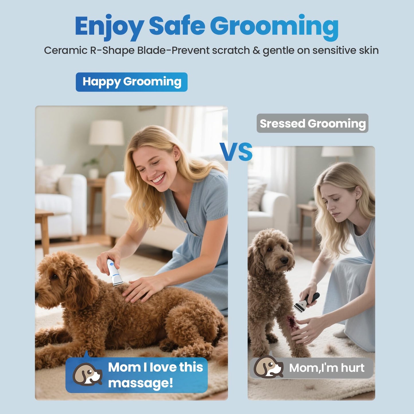 PETYGO 3-in-1 Dog & Cat Grooming Kit - Rechargeable Cordless Pet Hair Clippers with Nail Grinder & Paw Trimmer & 5 Guide Combs, Low Noise Dog Clippers for Grooming Small Medium Pets