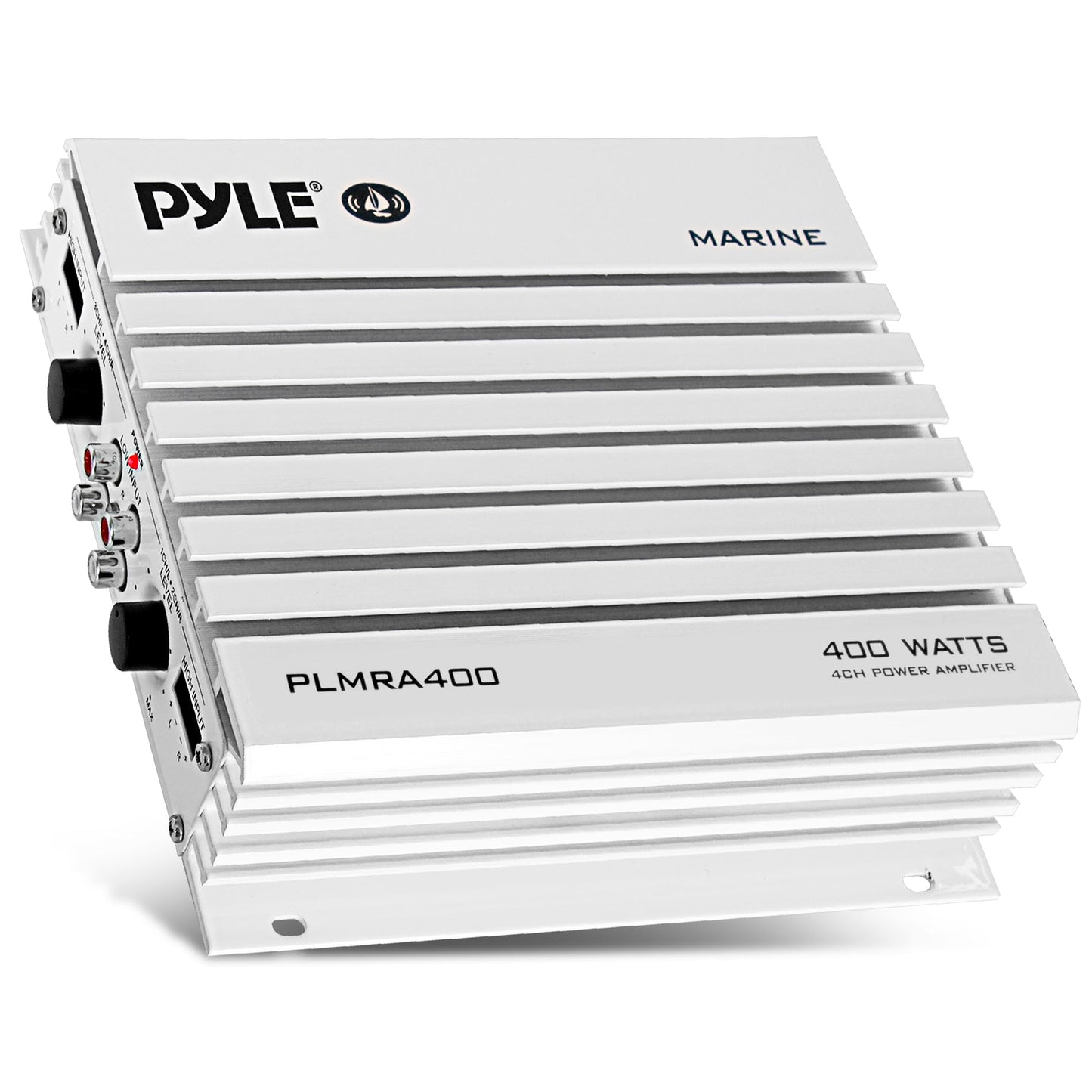Pyle Hydra Marine Amplifier - Upgraded Elite Series 400 Watt 4 Channel Audio Amplifier, Waterproof, 12 volt, Dual MOSFET Power Supply, GAIN Level Controls, RCA Stereo Input & LED Indicator - PLMRA400