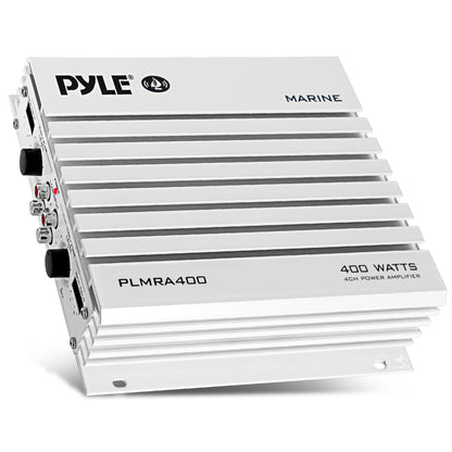 Pyle Hydra Marine Amplifier - Upgraded Elite Series 400 Watt 4 Channel Audio Amplifier, Waterproof, 12 volt, Dual MOSFET Power Supply, GAIN Level Controls, RCA Stereo Input & LED Indicator - PLMRA400
