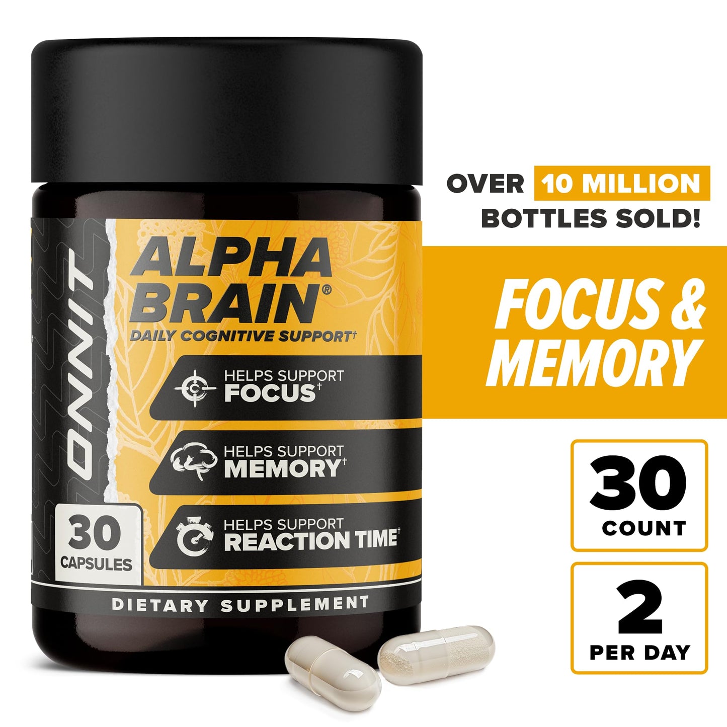 ONNIT Alpha Brain Nootropic Brain Supplement for Men & Women | Memory, Mental Clarity & Cognitive Improvement | Focus Capsules with L-Theanine, Vitamin B6 & Phosphatidylserine (30 Count)