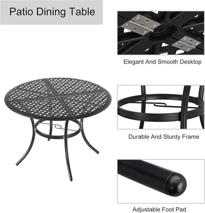 LOKATSE HOME 42.1" Outdoor Patio Round Dining Table with Umbrella Hole, Steel Frame for Backyard Lawn Balcony Deck