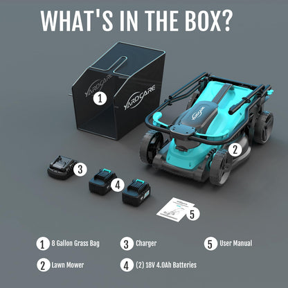 (2025 Model) YARDCARE 36V Brushless Cordless Lawn Mower with 2X4.0Ah Batteries, LED Display Screen, Electric Lawnmower with 5-Position Height Adjustment, 8 Gallon Grass Bag, Charger