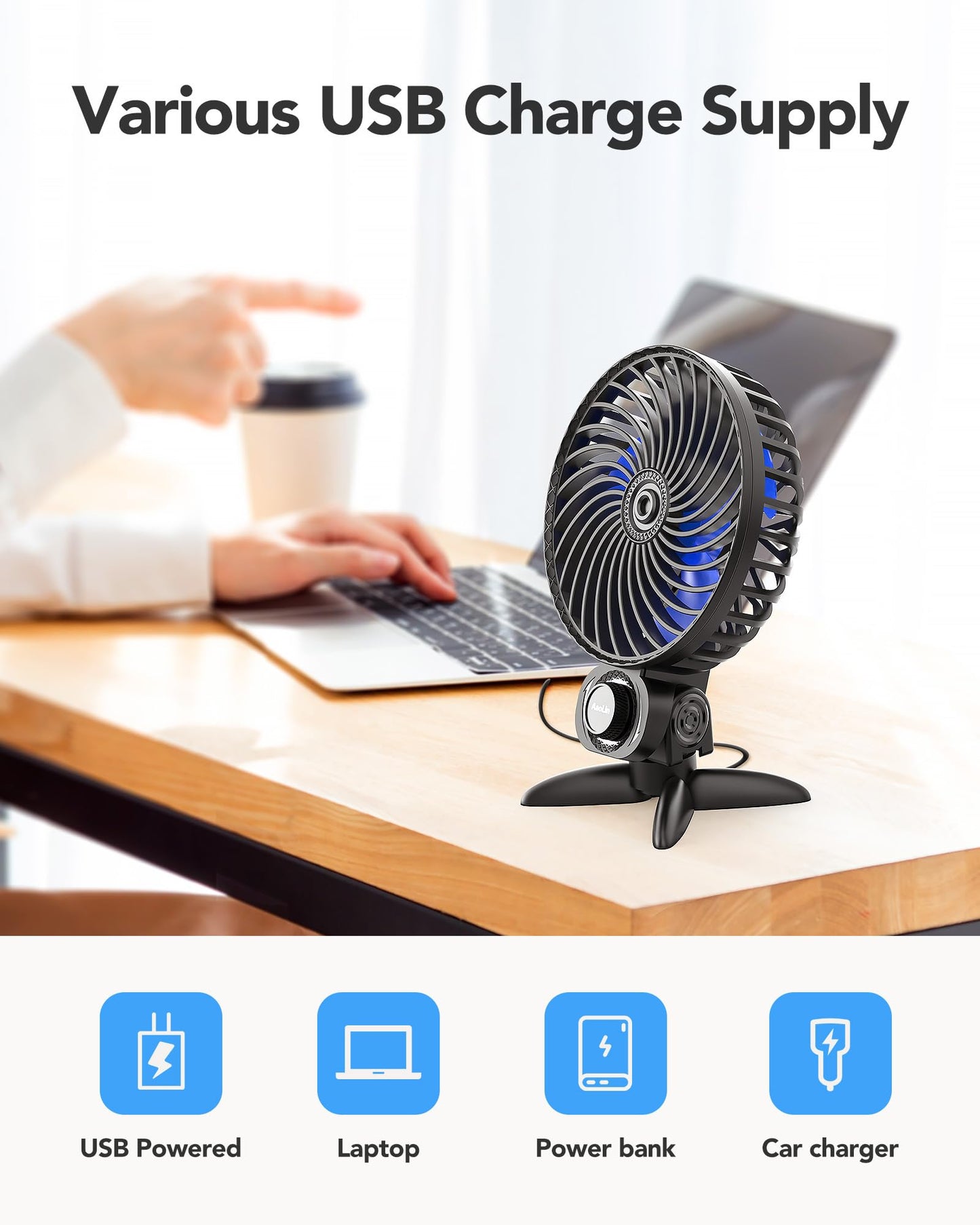 AaoLin USB Small Fan, Desk Fans with CVT Variable Speeds, Strong Cooling Airflow, Quiet Portable, Desktop Mini Personal Fan for Room, Home,Office, Bedroom-USB Powered