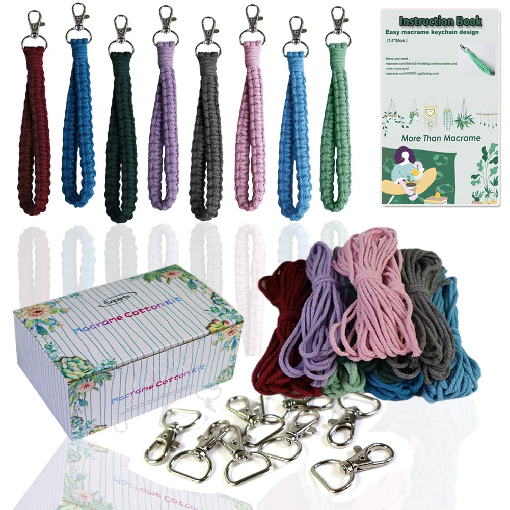 Adult DIY Craft Keychain Making Kit Boho Macrame Keychain Kit Includes Key Rings Precut Macrame Cord Instructions to Make Cute Keychains and Lanyards Kids Crafts Projects Kits Macrame Beginners