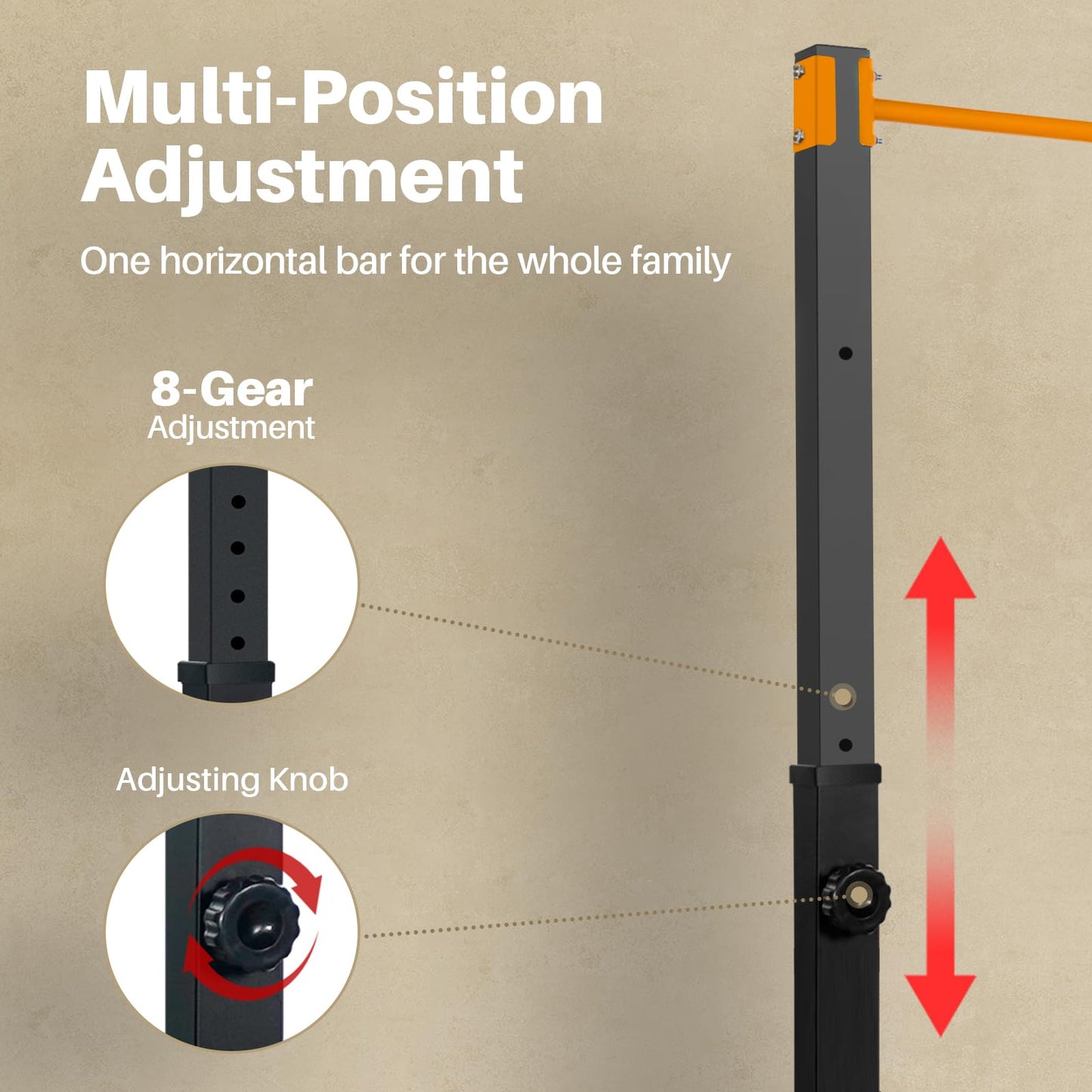 Pull Up Station, Bongkim Power Tower Portable Pullup Bar Station, Pull Up Bar for Home Gym, Pull Up Tower Station 330LBS (Orange)