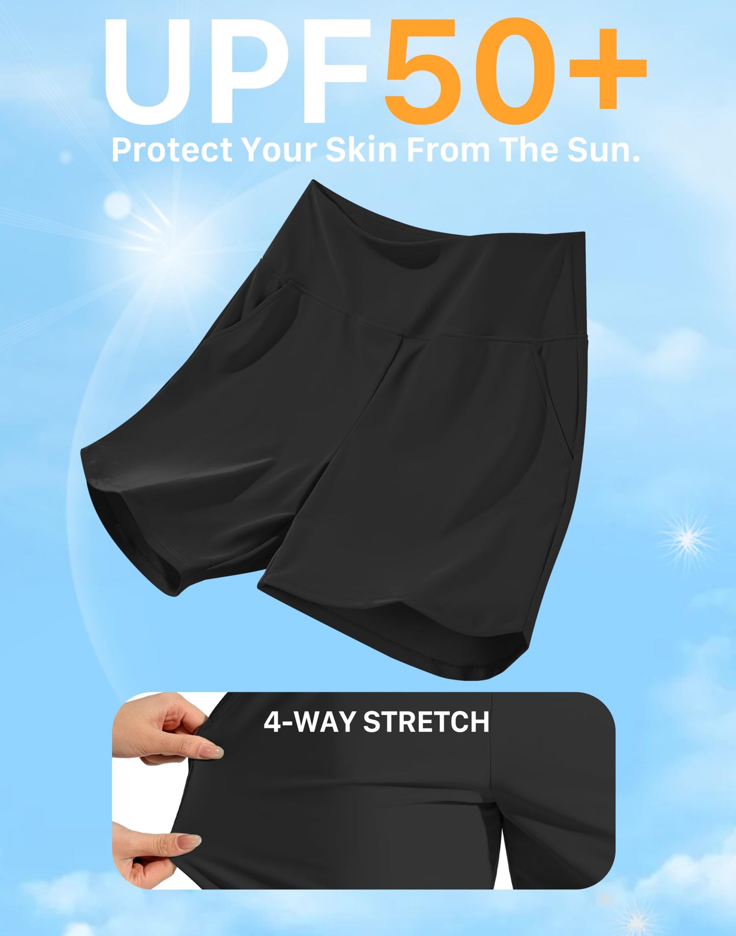 G Gradual Women's 7" Quick Dry Swim Board Shorts Swimming Bottoms High Waisted Beach Shorts for Women with Liner Pockets(Black,XL)