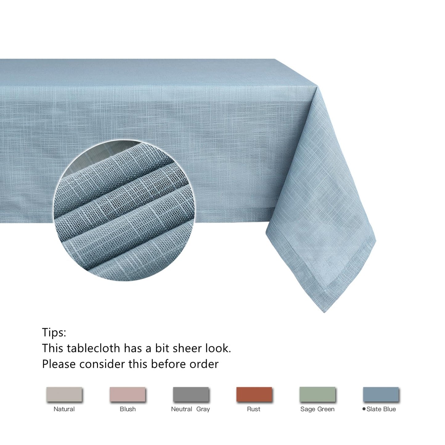 maxmill Lux Faux Linen Tablecloth with Slubby Yarn Textured Weaves Wrinkle Free Anti-Shrink Soft Table Cloth for Kitchen Dining Tabletop for Outdoor and Indoor Use Rectangle 60 x 104 Inch Slate Blue