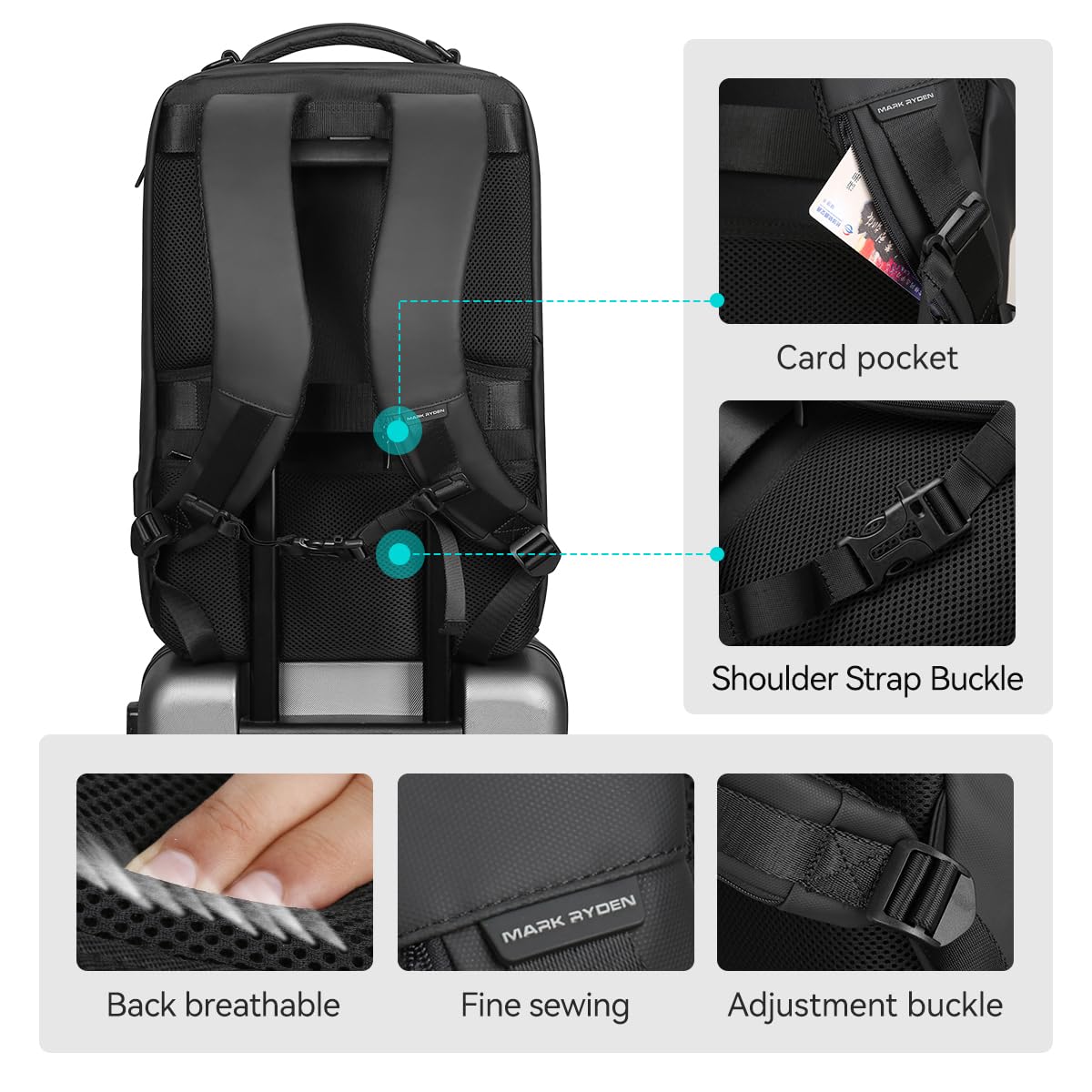 Muzee Backpack for Men Travel Backpack Flight Approved Fits 17 Inch Laptop and Tech Gear, With USB Plug