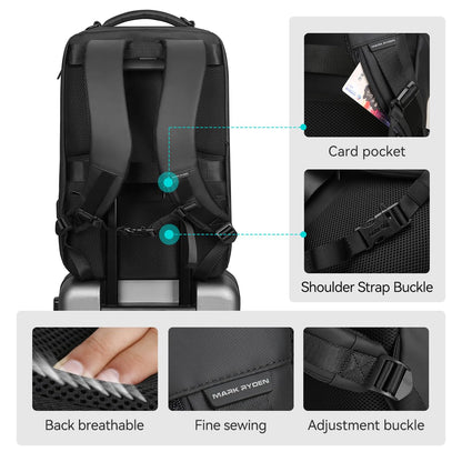 Muzee Backpack for Men Travel Backpack Flight Approved Fits 17 Inch Laptop and Tech Gear, With USB Plug