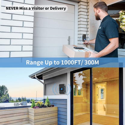 Nestling® Wireless Doorbell Chime Kit-1000 Ft Range 55 Chimes 5 Adjustable Volume Led Flash, Plug and Play Waterproof Door Bell Kit with 1 Plug-in Receiver & 1 Button for Home Black