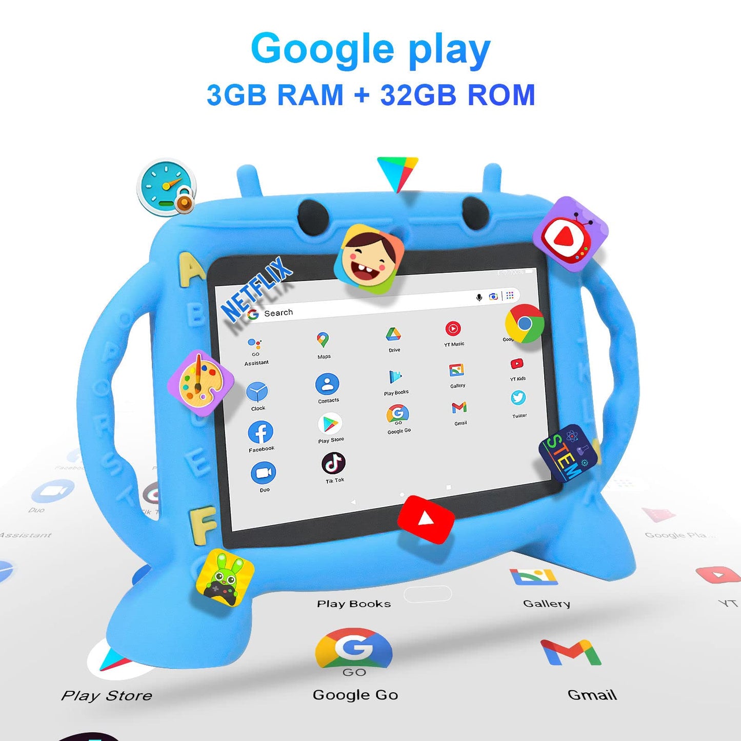 MengDash Kids Tablet, 7 inch Tablet for Kids 3-10, Educational Learning Toddler Tablet Android 11, 3GB RAM+32GB ROM Storage, Google Play YouTube (Blue)