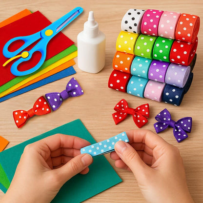 QingHan Grosgrain Ribbons for Crafts Gifts Wrapping 3/8" Boutique Polka Dot Fabric Ribbon 40yd (20 x 2yd)