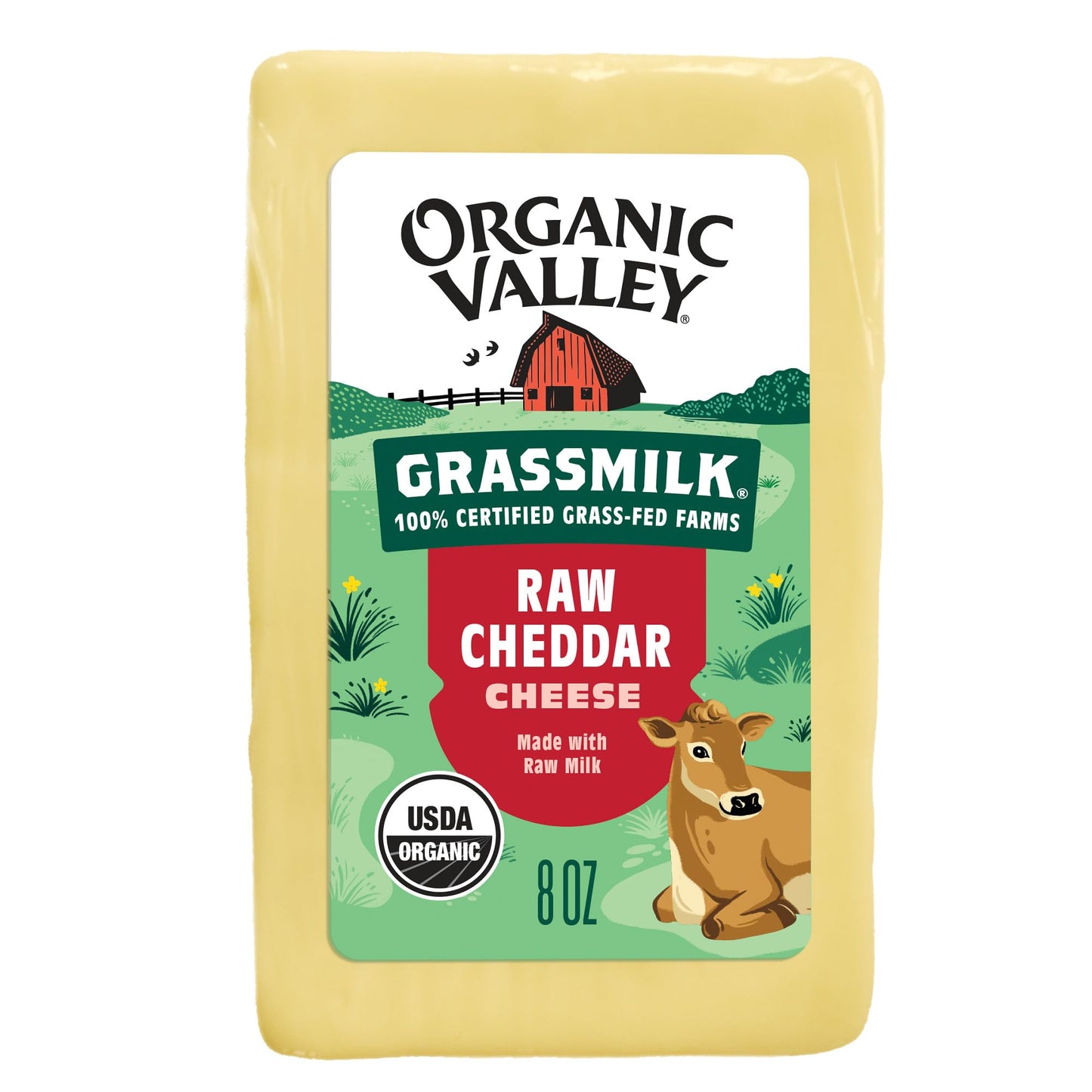 Organic Valley Gourmet Grassmilk Raw Organic Cheddar Cheese Block — Grass-Fed, No Added Hormones — 8 Oz