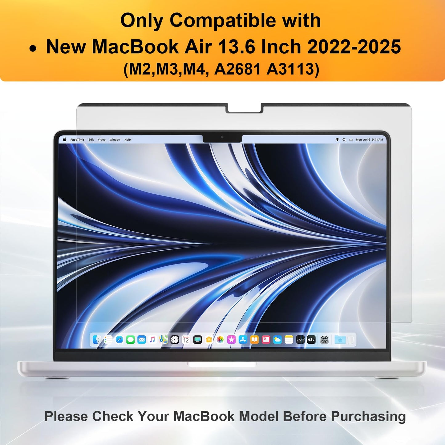 Magnetic Privacy Screen for MacBook Air 13.6 & 13 Inch 2022-2025 (M2, M3, M4), Matte Removable Anti Glare Blue Light Filter