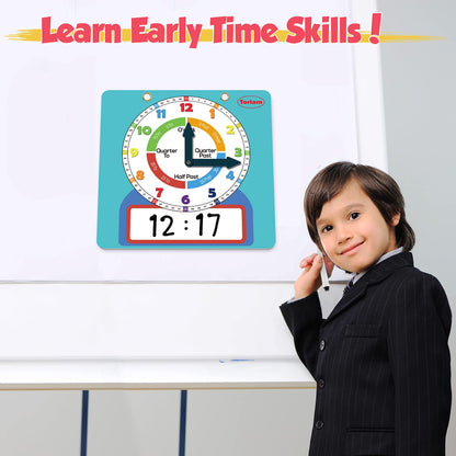 Magnetic Writable Dry Erase Learning Clock | Clock for Kids Learning to Tell Time | Large 12" Demonstration Teaching Time Practice Clock with Dry Erase Writing Surface | Pen Included | (Light Blue)