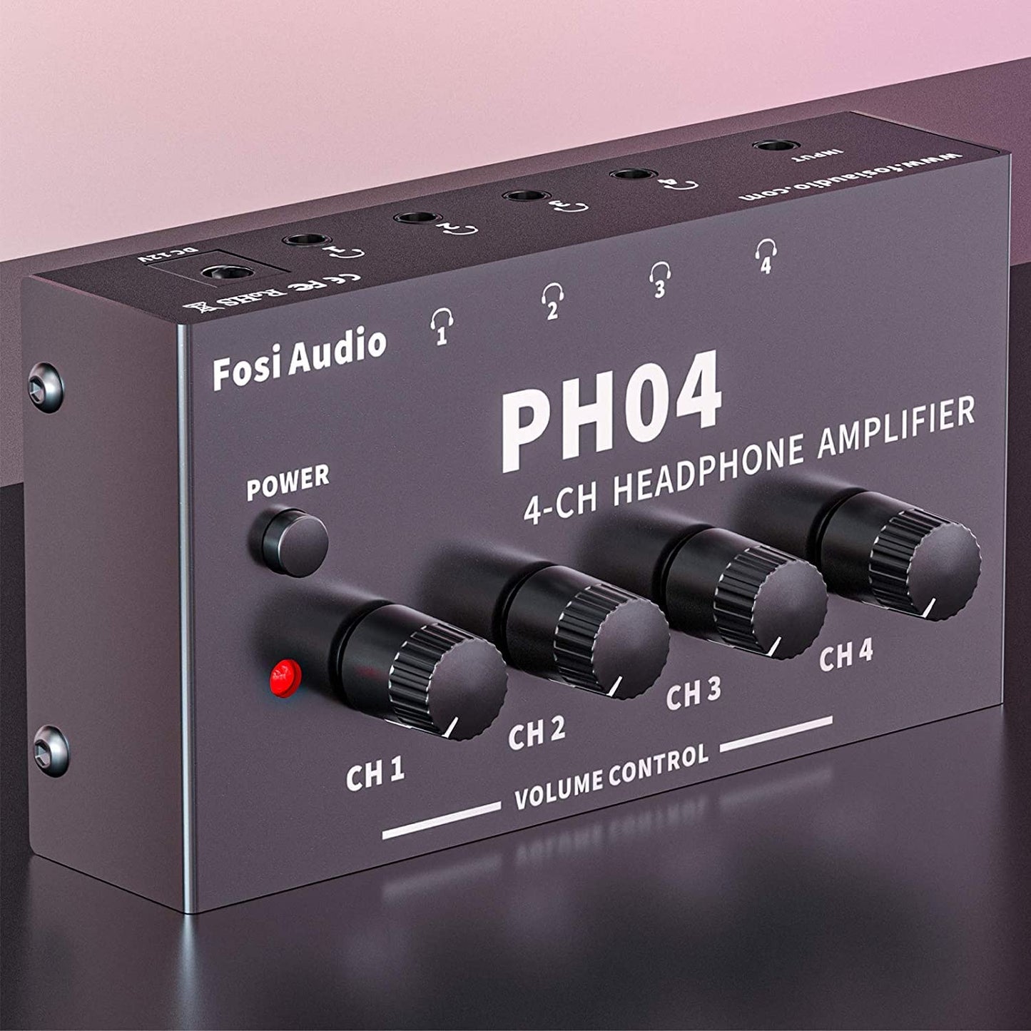 Fosi Audio PH04 4 Channel Headphone Amplifier Stereo Audio Amp with 12V 1A Power Adapter Ultra-Compact Portable Headphone Splitter for Studio and Stage