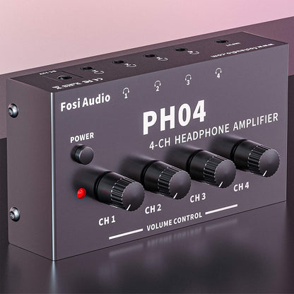Fosi Audio PH04 4 Channel Headphone Amplifier Stereo Audio Amp with 12V 1A Power Adapter Ultra-Compact Portable Headphone Splitter for Studio and Stage