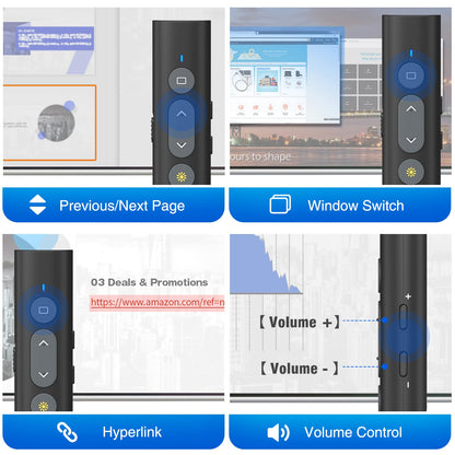 2 in 1 USB Type C Presentation Clicker with Laser Pointer, Wireless Presenter for PowerPoint Presentation PPT Clicker, 2.4GHz Presenter Remote Slide Advancer with Bright Red Laser Pointer