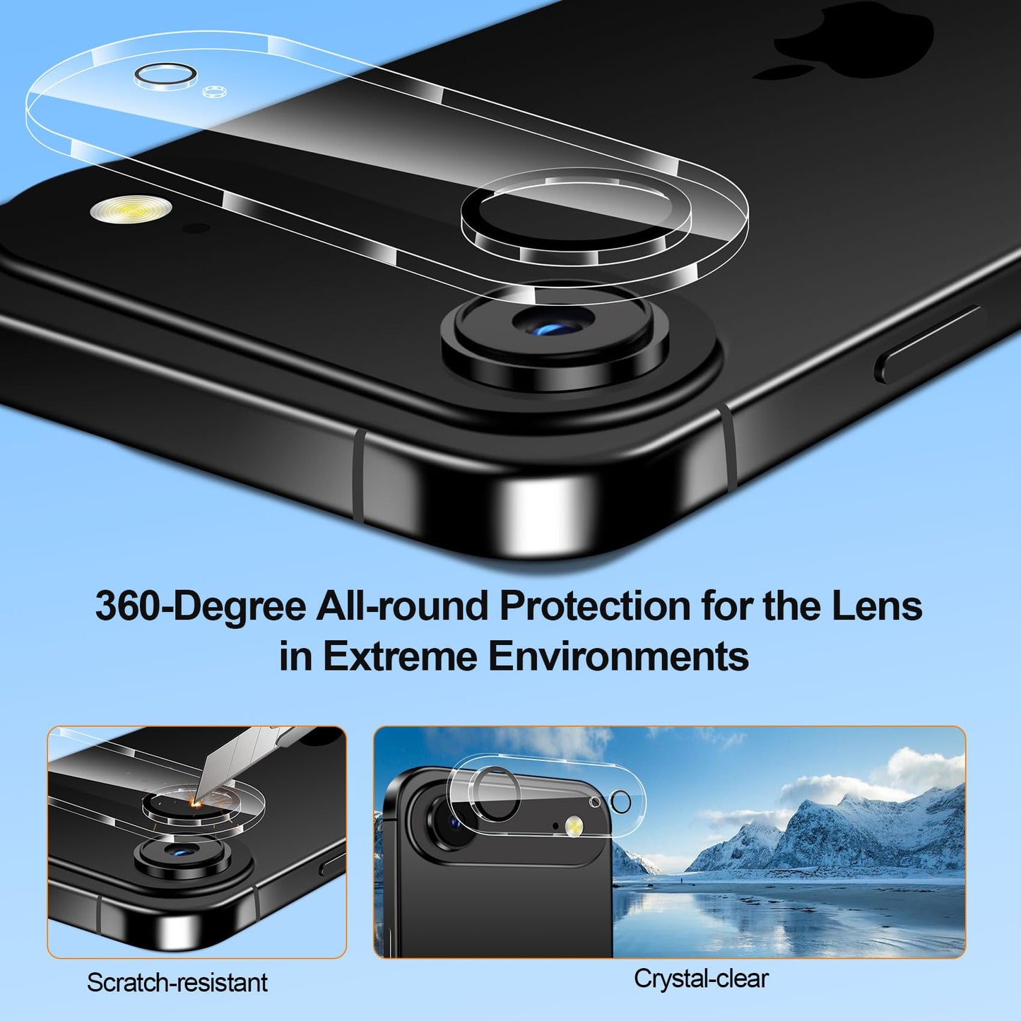 QHOHQ 3 Pack Screen Protector for iPhone Air + 3 Pack Camera Lens Protector, 9H+ Shatterproof Tempered Glass for iPhone 17 Air, [12FT Military Grade Protection], 1-Second Auto-Install, Case Friendly