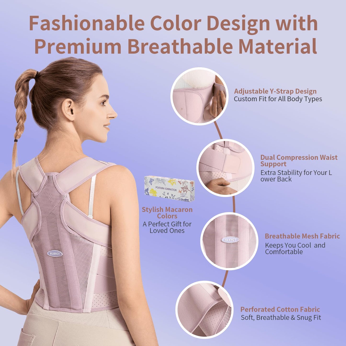 NLNYCT Posture Corrector for Women – 2-in-1 Back Brace with Shoulder Support, Adjustable Full Back Straightener for Upper & Lower Back Pain Relief, Hunchback, Scoliosis & Spine Alignment (L)