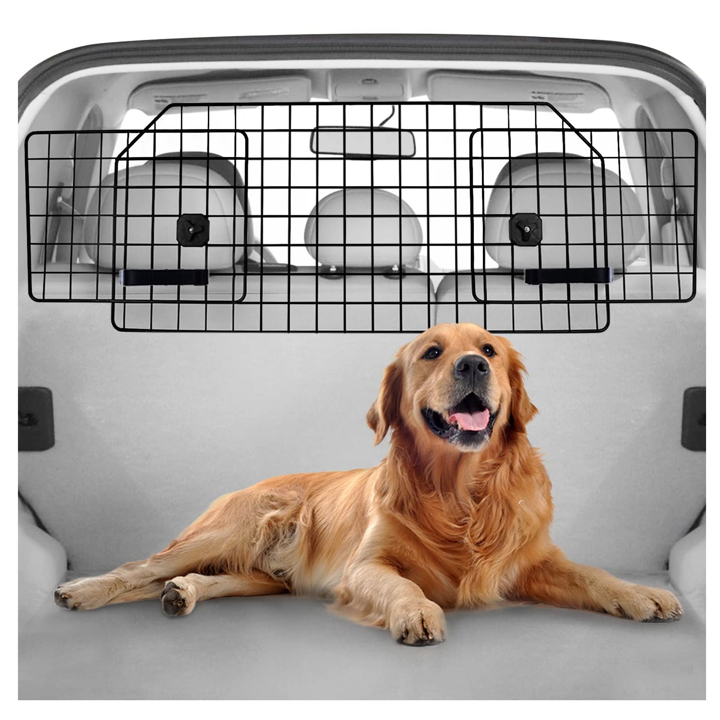 rabbitgoo Dog Car Barrier for SUVs, Adjustable Large Pet Gate, Universal-Fit Divider Cargo Net, Heavy-Duty Wire Mesh Dog Barrier SUV, Van Vehicles Subaru Car Accessories Safety Travel, Standard Model