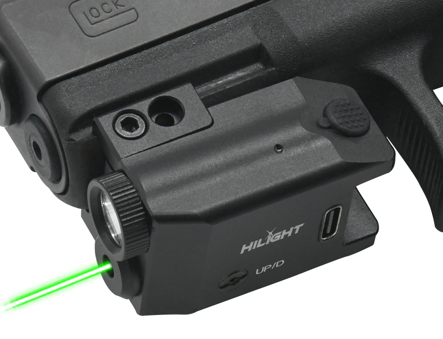 HiLight - Tactical P3XL - 300 Lumens Strobe Flashlight & Single (Green) Laser - Aircraft Grade Aluminum, Rechargeable USB Battery - Rail Mount Light & Precision Laser Class of IIIA, 5mW