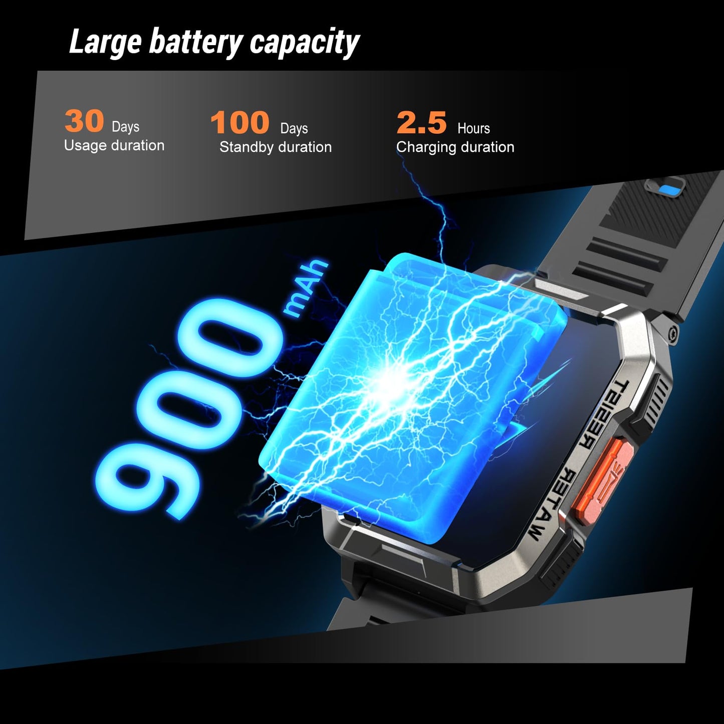 Military Smart Watch for Men (Answer/Make Calls), 2.01'' Smart Watch for Android and iPhone, Fitness Tracker with Flashlight/Compass/100 Days Battery/Heart Rate/Sleep/100+ Sport Modes(2 Straps)