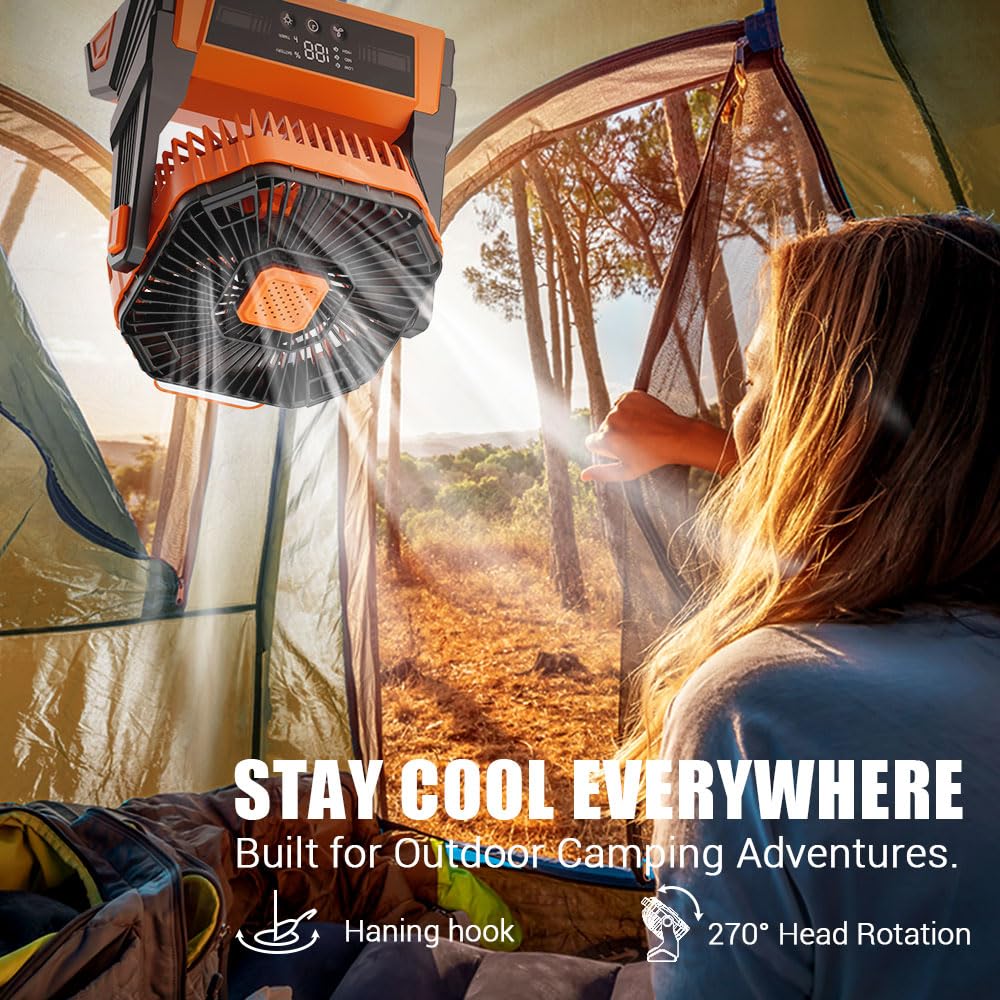 Instern Portable Fan Rechargeable, 20000mAh Battery Powered Desk Fan with LED Lantern, Battery Operated Personal Tent Fans for Camping, Travel, Home, Bedroom, Jobsite, Beach Vacation Essentials