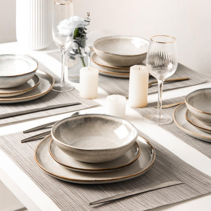 AmorArc Ceramic Dinnerware Sets,Handmade Reactive Glaze Stoneware Plates and Bowls Sets,Highly Scratch Resistant | Dishwasher & Microwave Safe Dishes Set,Service for 6 (18pc)