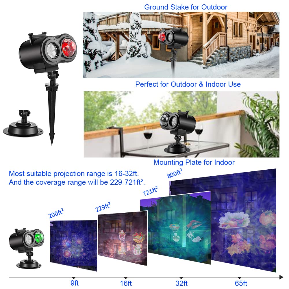 Ocean Wave Christmas Projector Lights, Elec3 16 Slides 2 in 1 Pattern Projection Lights, Decoration Landscape Lights Used Outdoor Indoor for Holidays, Halloween, Parties,Birthday