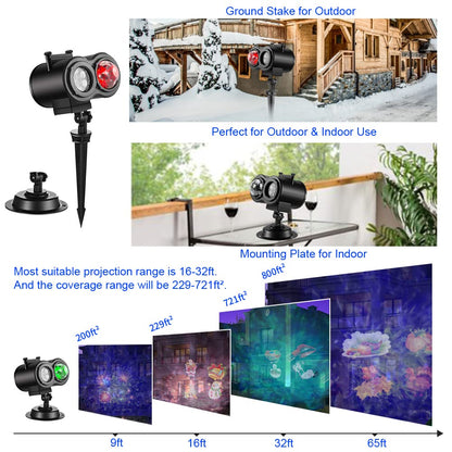 Ocean Wave Christmas Projector Lights, Elec3 16 Slides 2 in 1 Pattern Projection Lights, Decoration Landscape Lights Used Outdoor Indoor for Holidays, Halloween, Parties,Birthday