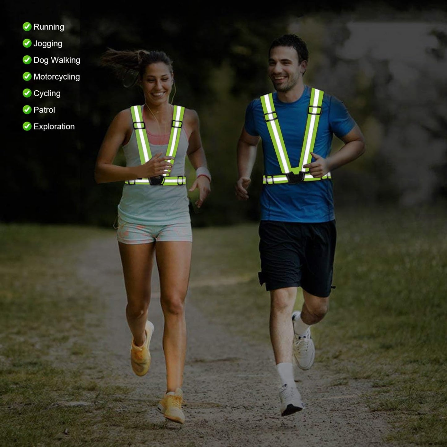 Reflective Vest Running Gear, 2Pack High Visible Safety VES for Cycling Jogging Running Walking, Adjustable for Men Women Kids (2, Green)