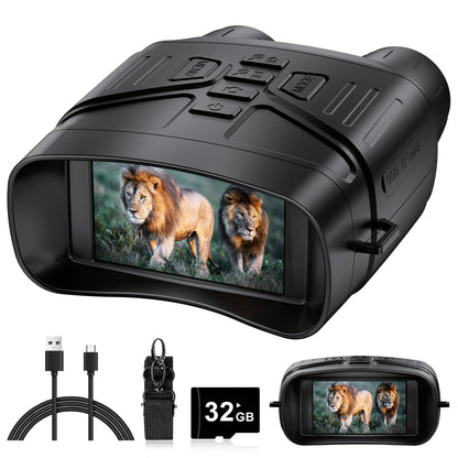 Night Vision Goggles - 4K Night Vision Binoculars with 5000mAh Rechargeable Battery, 32GB TF Card can Save Photo and Video, 3'' HD Screen for Camping & Security, Black