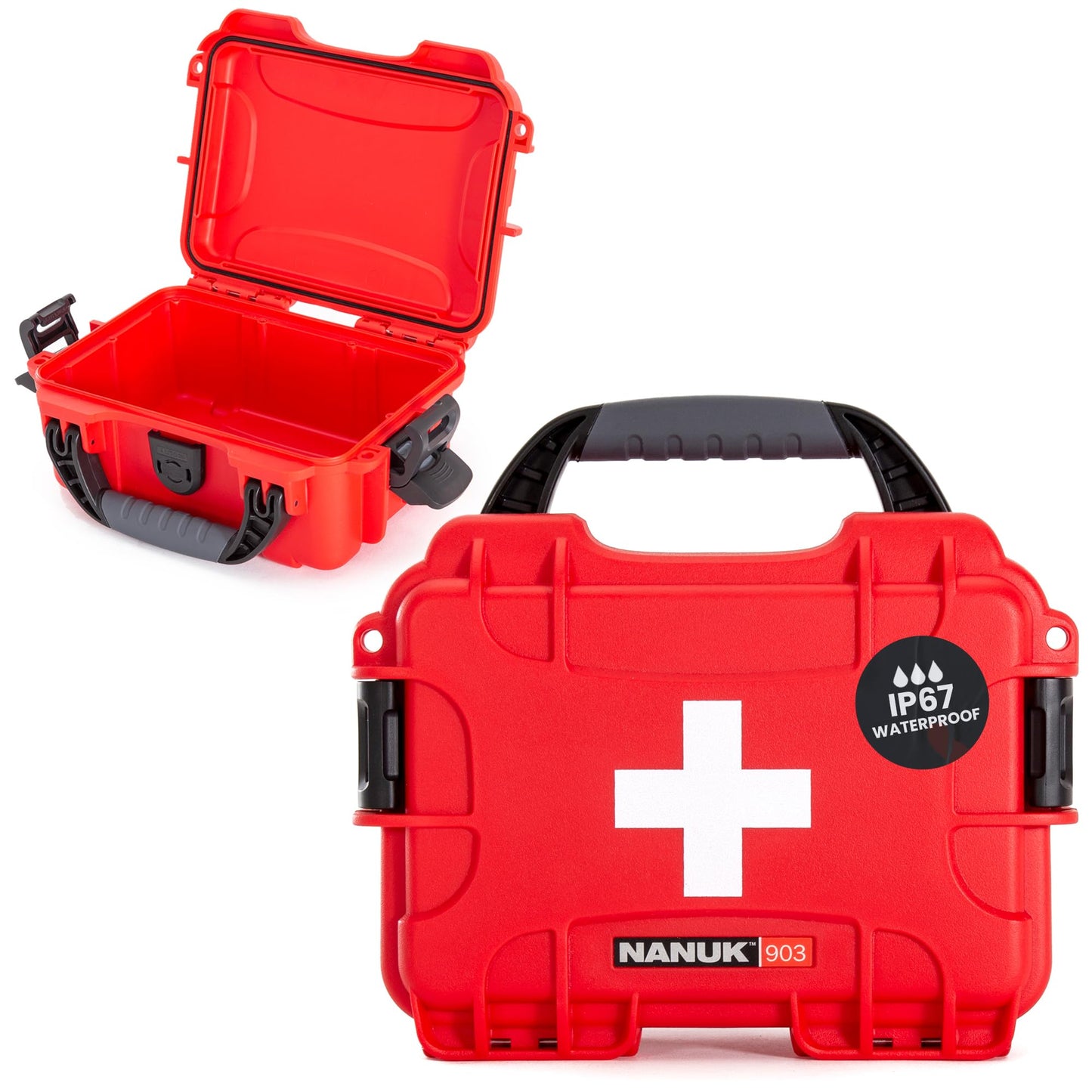 NANUK 903 Waterproof First Aid Box Empty – Durable, Medical First Aid Organizer Case, IP67-Rated, Dustproof, Impact-Resistant, and Floats (7.4" x 4.9" x 3.1") – Red