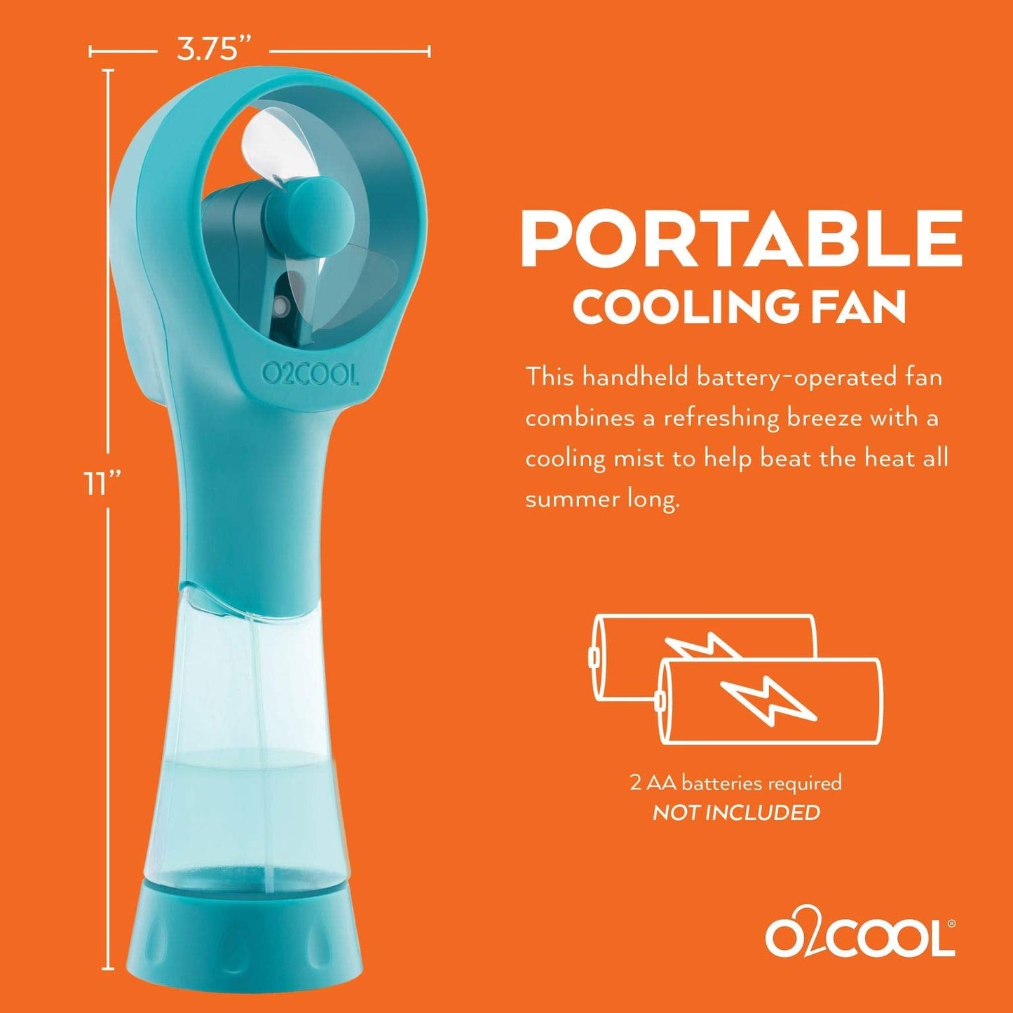 O2COOL 2 Pack Elite Battery Powered Handheld Water Misting Fans (Teal)