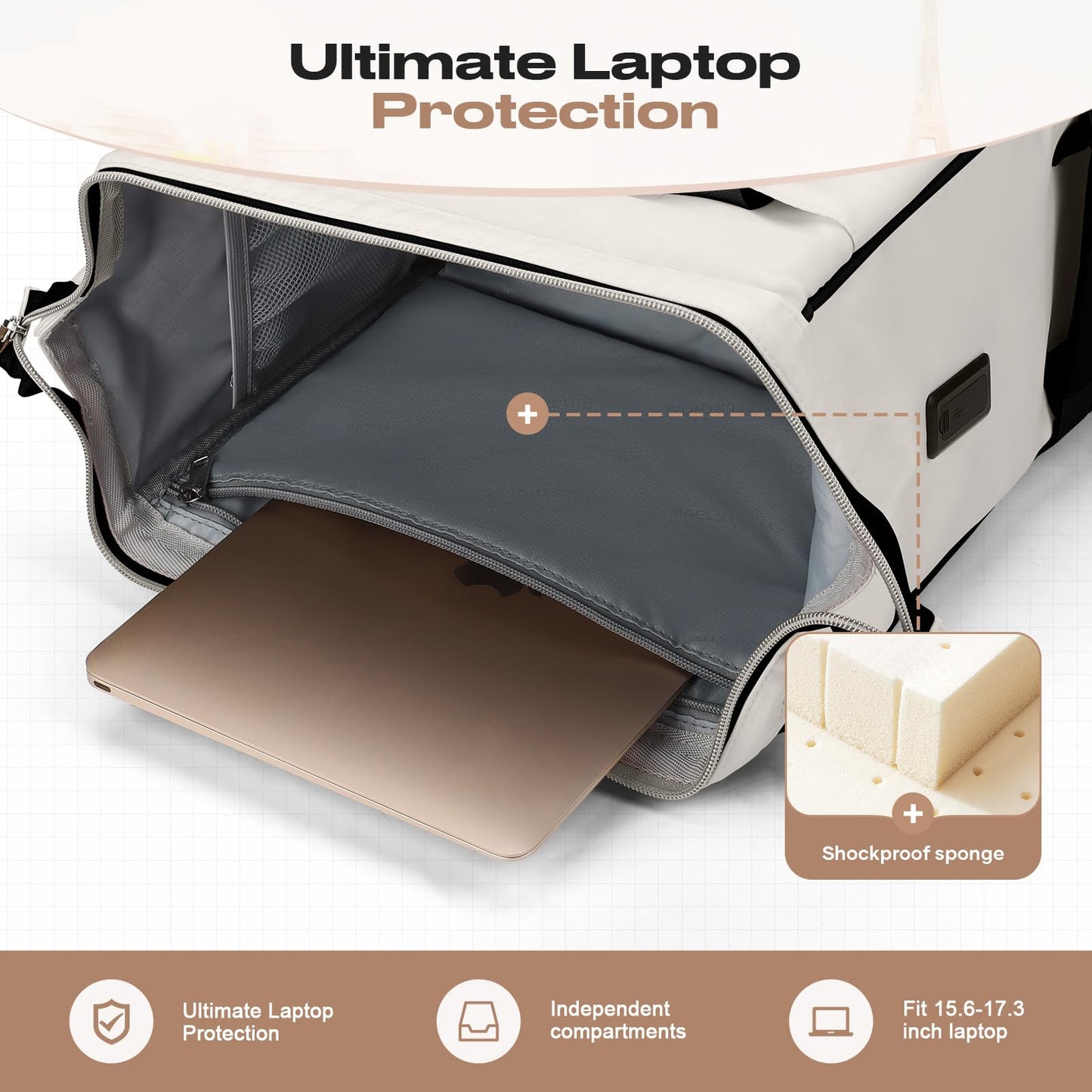 Maelstrom Travel Backpack for Women Men,Laptop Backpack Fits 15.6-17.3 Inch Laptop, Nurse/Teacher/Work Bag with Insulated Lunch Box,Water Resistant Carry On Backpack,Black-Beige