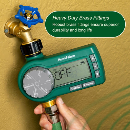 Rain Bird 1ZEHTMRP Premium Professional Grade Electronic Digital Hose End Timer/Controller, One Zone/Station, Battery Operated, Brass Inlet/Outlet
