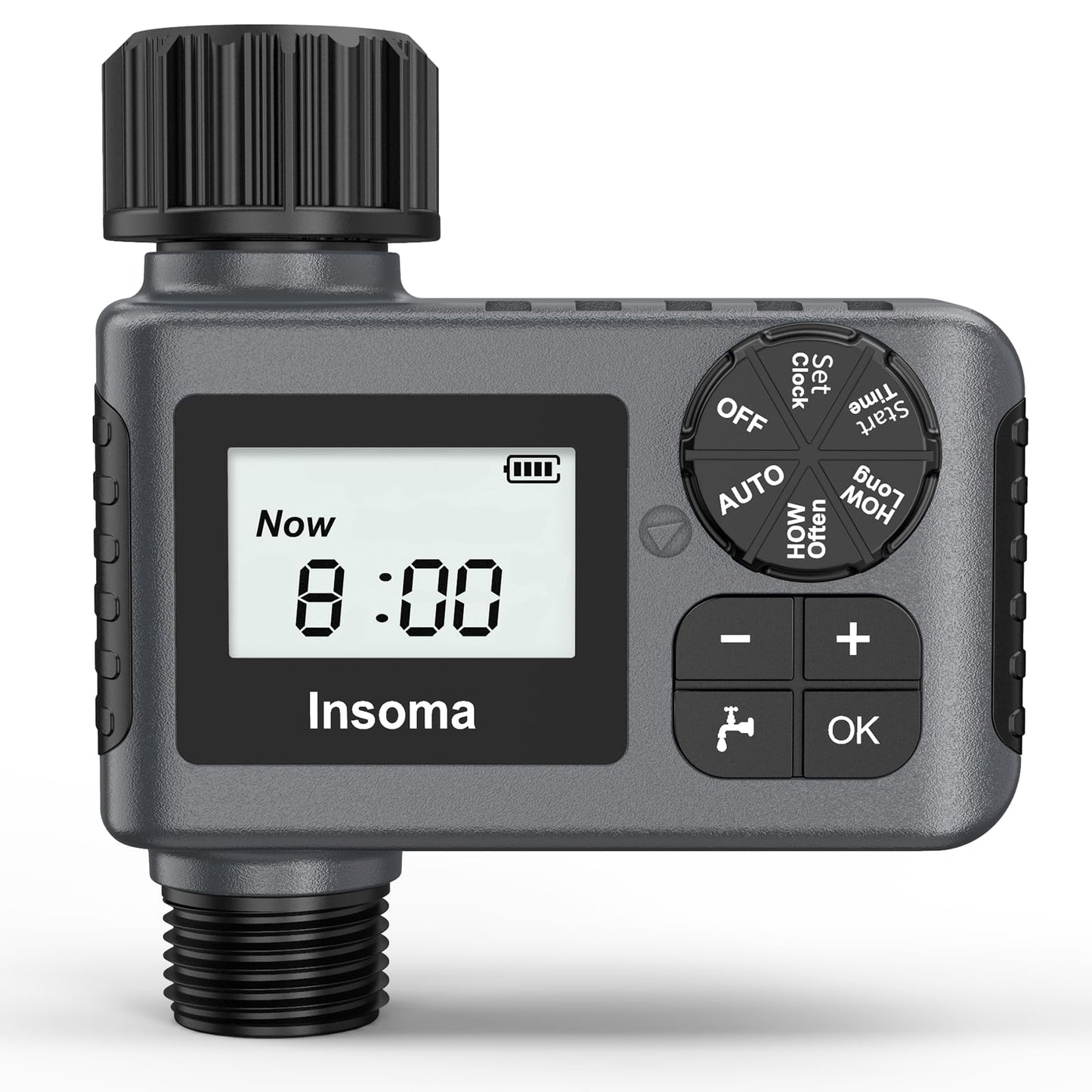 Insoma Outdoor Garden Hose Faucet Timers, Programmable Water Sprinkler Timer with Rain Delay/Manual/Automatic Drip Irrigation and Lawn Watering System for Yard, 1 Outlet