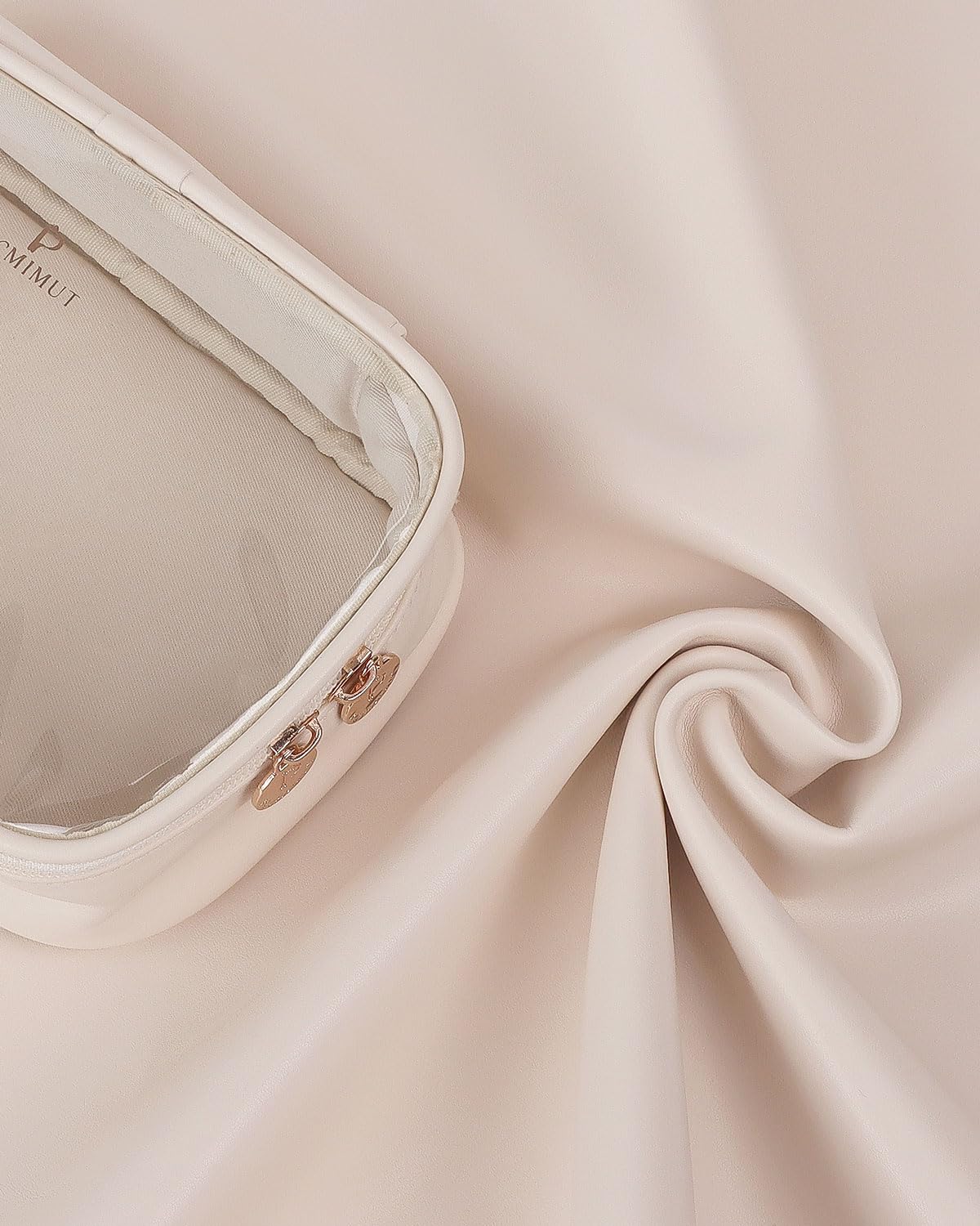 Pocmimut Makeup Bag,Small Makeup Bag TSA Approved Clear Toiletry Bag,Makeup Case Pouches Car Accessories Storage for Women,Travel Essentials Organizers,Beige