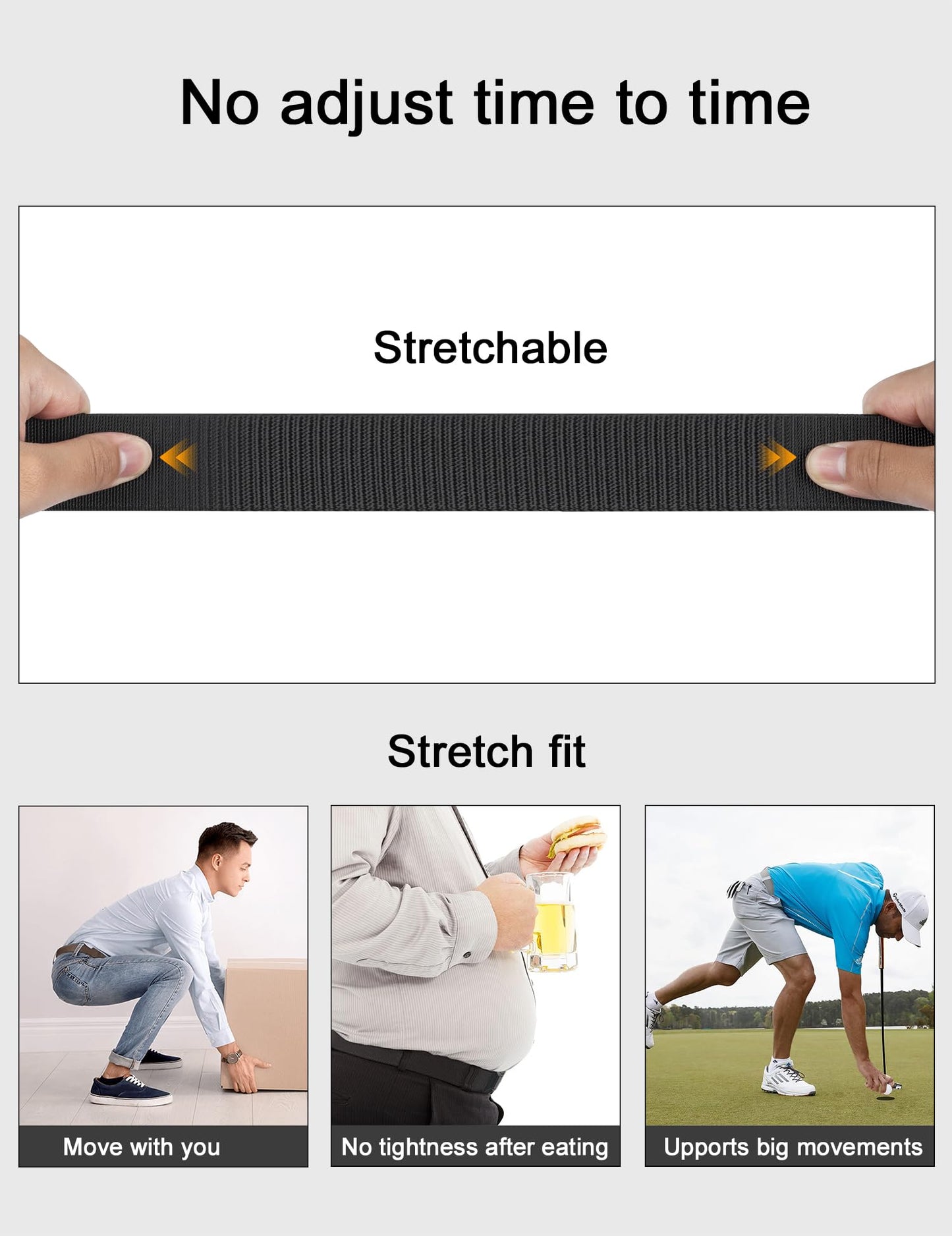 JUKMO Stretch Tactical Belt for Men, Military Work Rigger Hiking 1.5" Elastic Nylon Web Ratchet Quick Release Belt in Gift Box (Black, Medium)