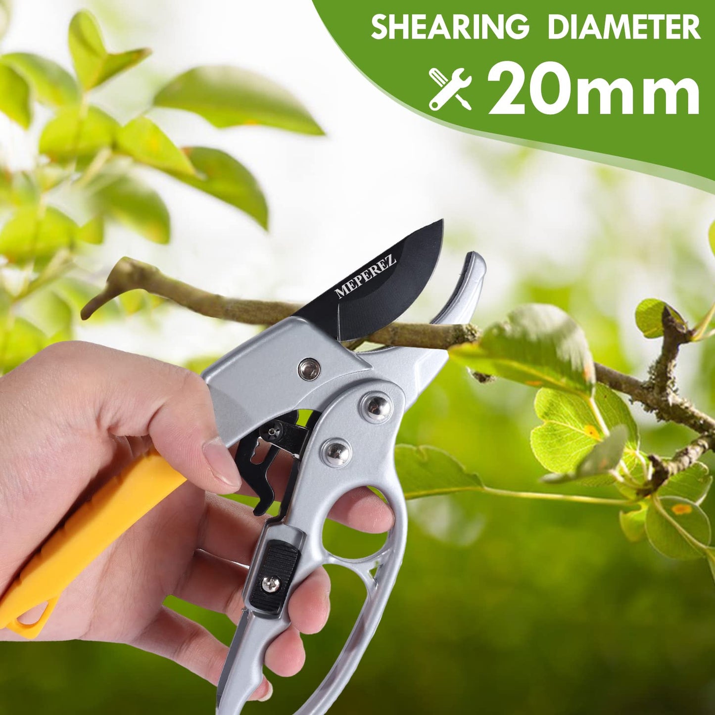 MEPEREZ Ultra Sharp Germany Steel Pruning Shears - Cuts 3X Easier, Weak Hand Arthritis Snips, Rust-Resistant, Effortlessly 1-Inch Cut Capacity Garden Scissors, Ergonomic Handle