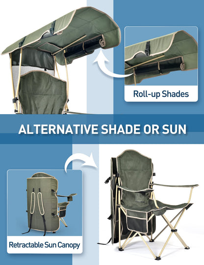 Docusvect Folding Camping Chair with Shade Canopy for Adults, Canopy Chair for Outdoors Sports with Cup Holder, Side Pocket for Camp, Beach, Tailgates, Fishing - Support 330 LBS