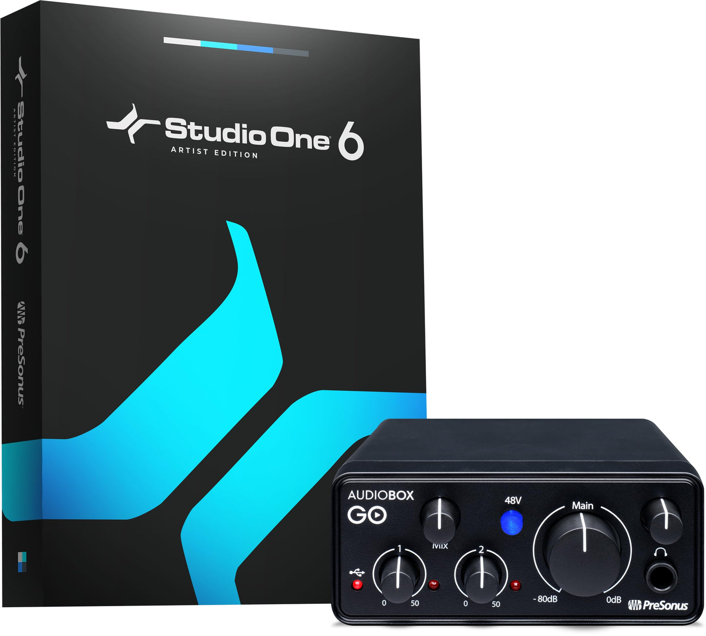PreSonus AudioBox GO | USB-C Audio Interface for music production with Studio One DAW Recording Software, Music Tutorials, Sound Samples and Virtual Instruments