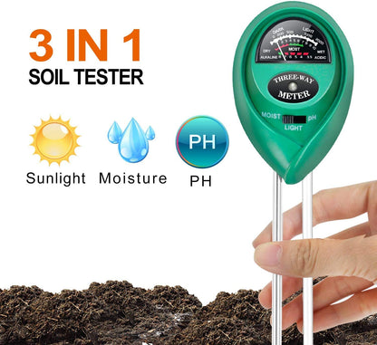 iPower 3-in-1 Soil Test Kit, Soil Moisture/Light/pH Meter for House Plant, Garden, Lawn, Farm, Ideal for Indoor & Outdoor Use