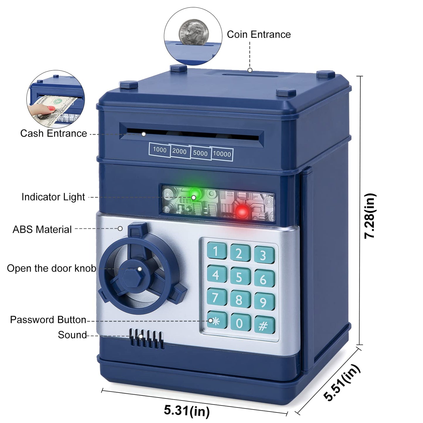 Piggy Bank for Boys,Refasy Electronic Piggy Banks Password Money Saving Box Gifts for 11 Year Old Boy Money Bank Toy Birthday Gifts for Boys Girls Kids Safe Cash Coin Can(Navy)