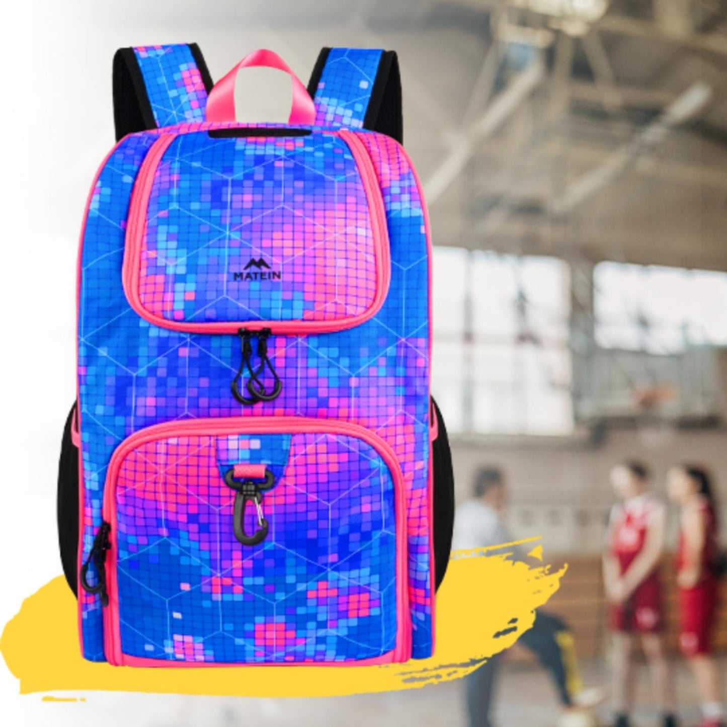 MATEIN Basketball Bag, Sturdy Soccer Bag with Ball Holder & Shoe Compartment, Large Basketball Backpack for Training Equipment, Water Resistant Sports Ball Backpack Fits Volleyball Football, Colorful