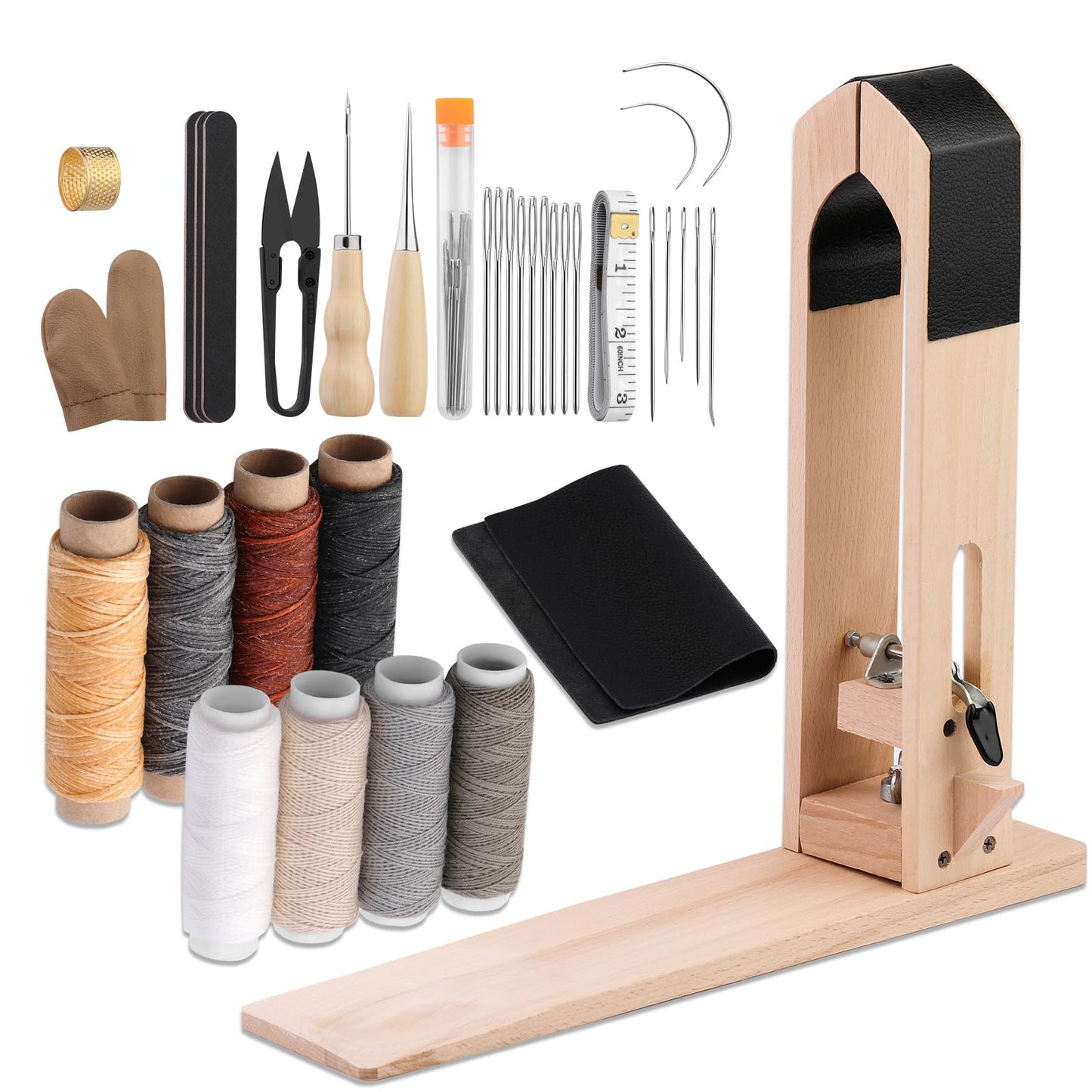 LUNARM Leather Stitching Pony - Leather Pony Clamp Table Desktop Pony Horse Clamp with Large Eye Sewing Needles Waxed Thread Sewing Thread Awls Nail Files for DIY Leather Hand Stitching