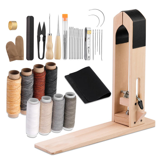 LUNARM Leather Stitching Pony - Leather Pony Clamp Table Desktop Pony Horse Clamp with Large Eye Sewing Needles Waxed Thread Sewing Thread Awls Nail Files for DIY Leather Hand Stitching